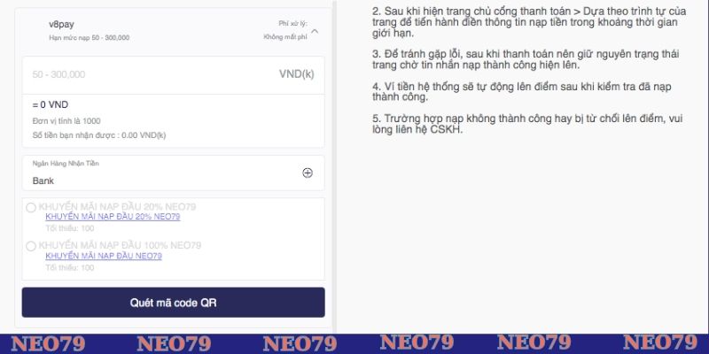 Cách gửi tiền qua ngân hàng NEO79